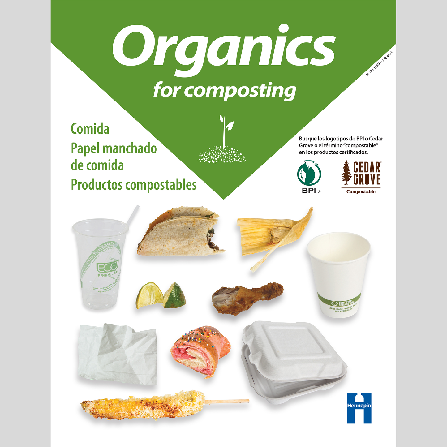 Cafeteria organics recycling poster in Spanish