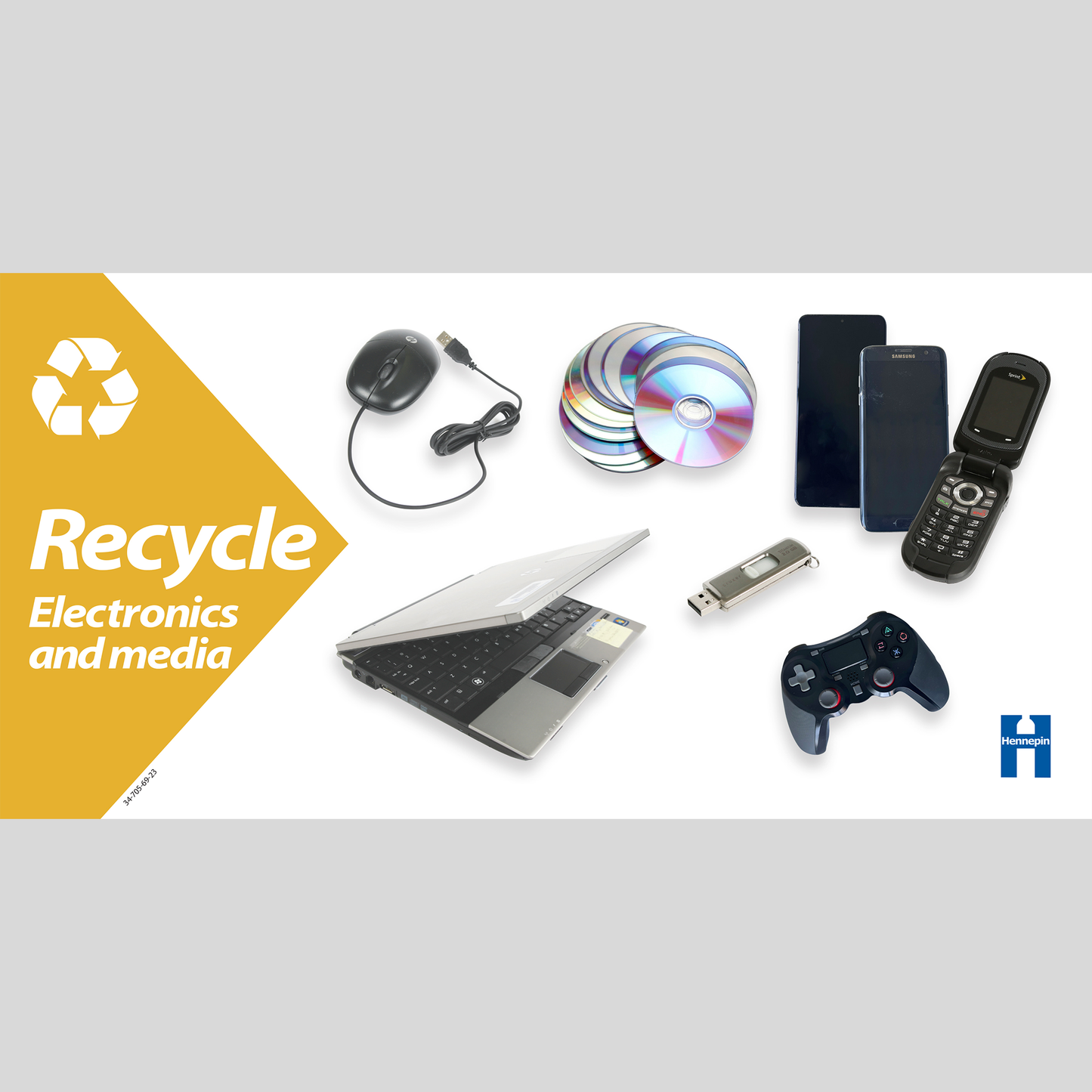 Electronics and media recycling poster, wide: download only