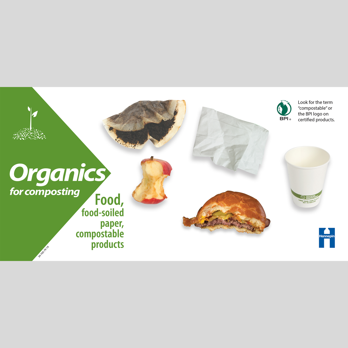 Horizontal organics recycling label for schools