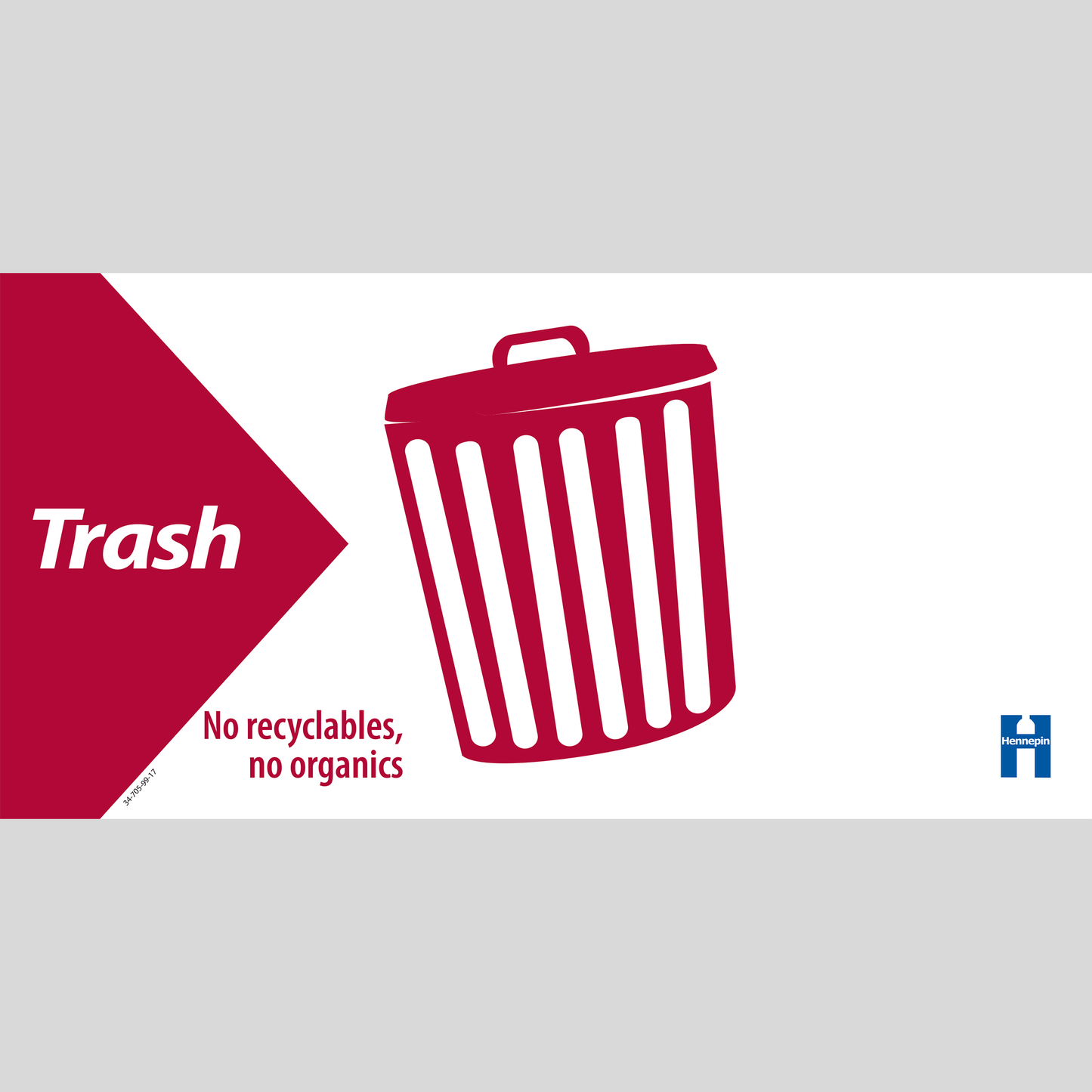 Horizontal trash label - no recyclables or organics, red - for schools