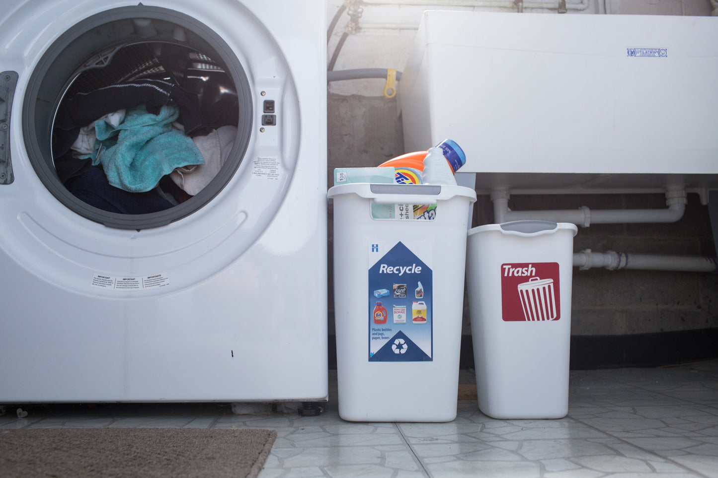 Recycle in the laundry room label for multifamily residents