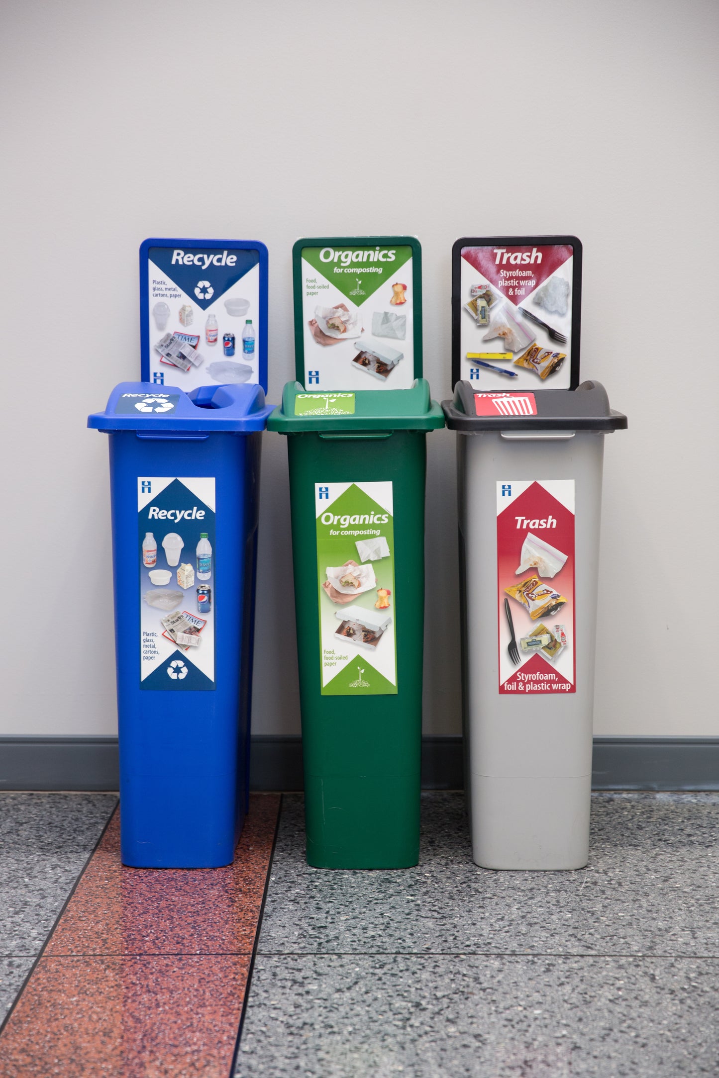 Recycling lid and small bin label for residents